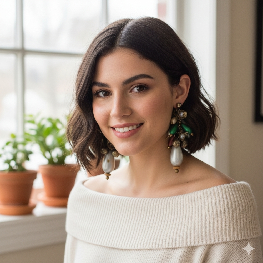 Festive Multi-Color Beaded Cluster Earrings